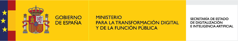 Imagen del logotipo del Gobierno de España, que incluye el escudo nacional y el texto "Ministerio para la Transformación Digital y de la Función Pública" junto con "Secretaría de Estado de Digitalización e Inteligencia Artificial".